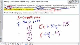 Solving a value mixture problem using a system of linear equations
