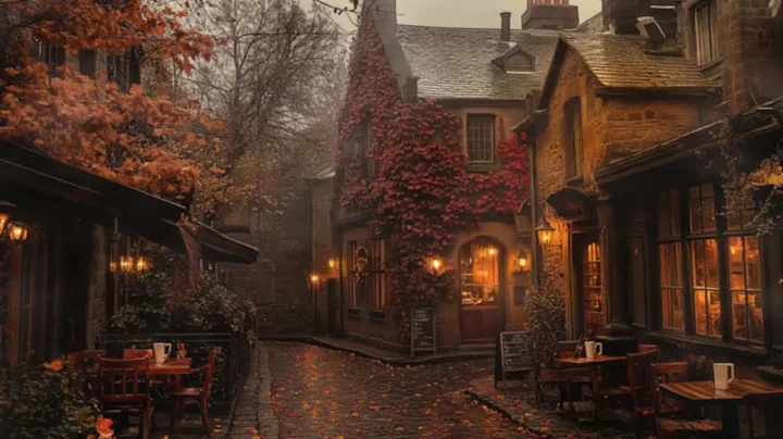 Misty Autumn Cafe Ambience | Piano And Violin Dark Academia Rain Sounds for Deep Focus & Reading