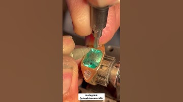 Thumbnail of Making a gold diamond and emerald ring by hand - 3 stone Gypsy ring