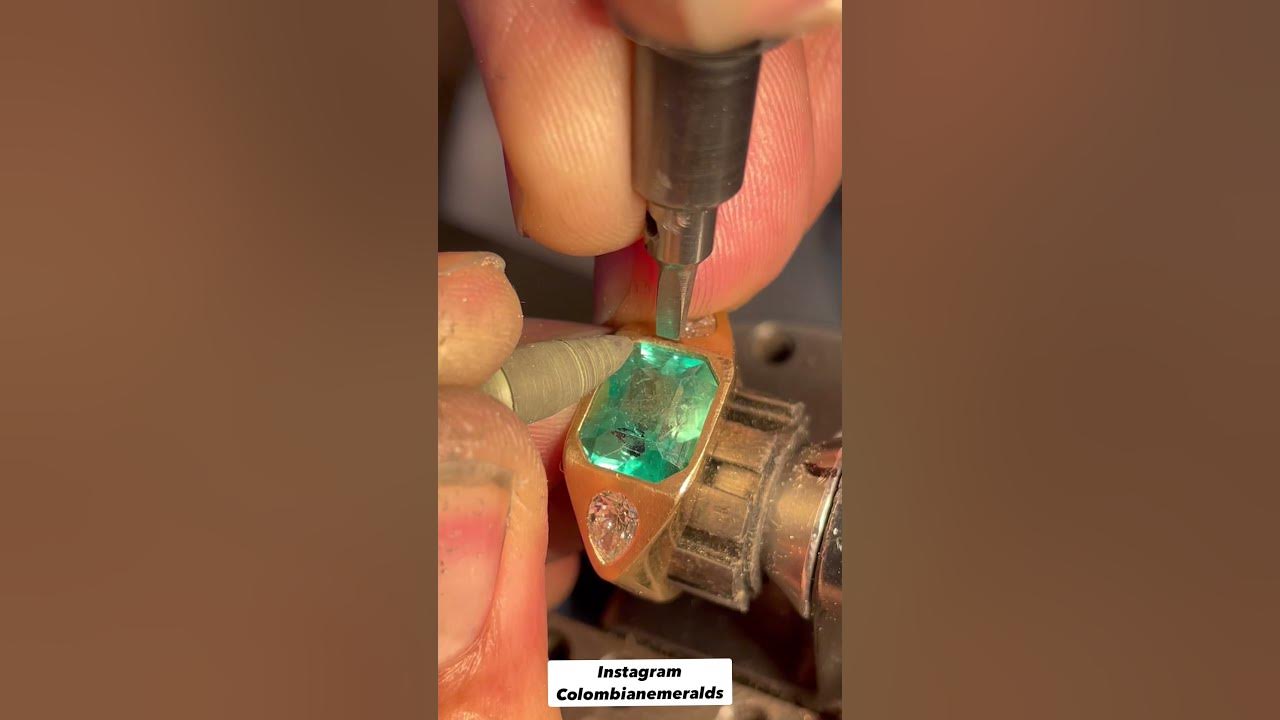 Making a gold diamond and emerald ring by hand - 3 stone Gypsy ring