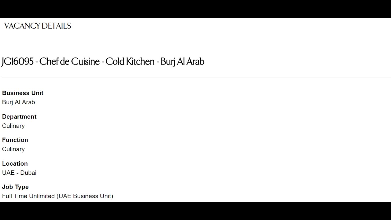 Job Vacancy Chef De Cuisine Cold Kitchen Youtube