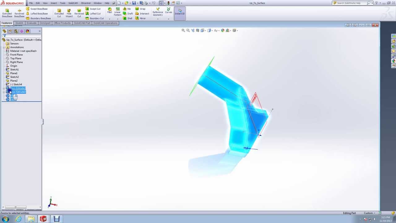 Tutorial Solidworks 2013 - Extrude by Direction and Up to Surface - YouTube