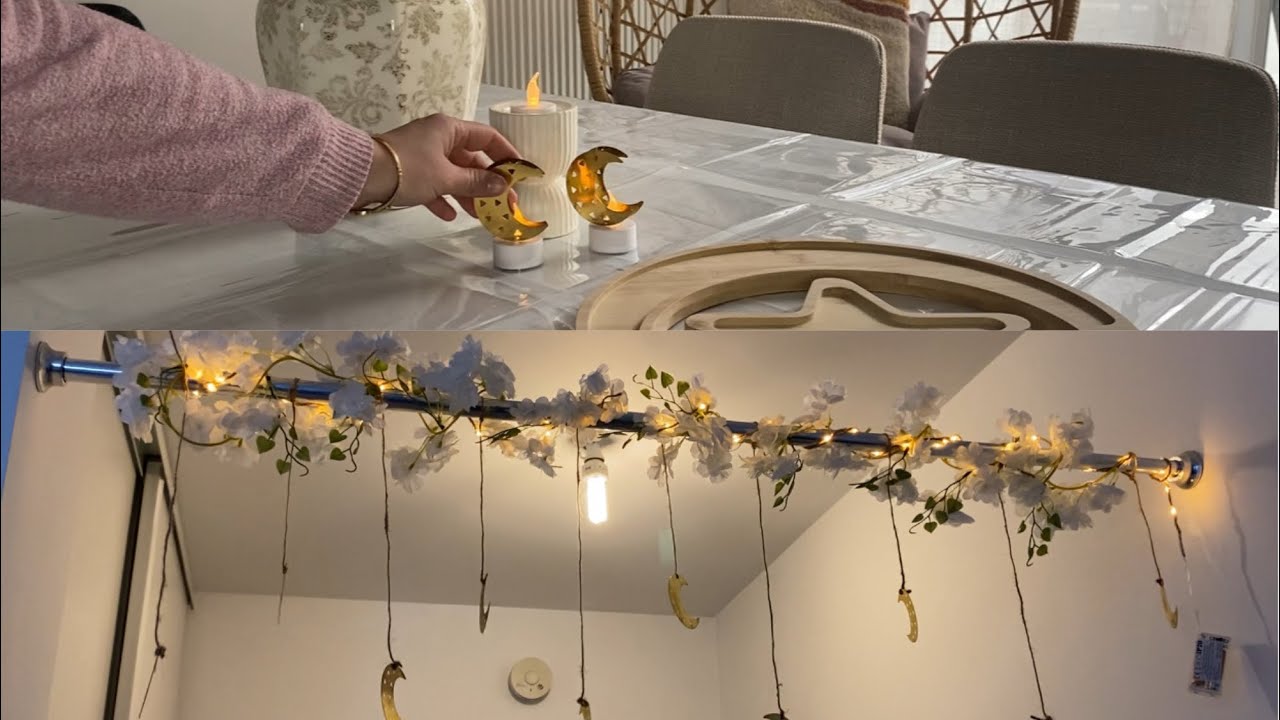 أول زينة رمضان ببيتي الجديد 🌙✨|صنعت الزينة بنفسي بأبسط الأشياء|مشتريات للبيت|تنظيف وتنظيم