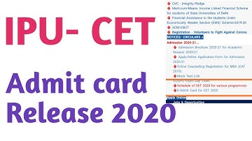 IP UNIVERSITY ENTRANCE EXAM ADMIT CARD RELEASED ! IPU - CET ADMIT CARD 2020