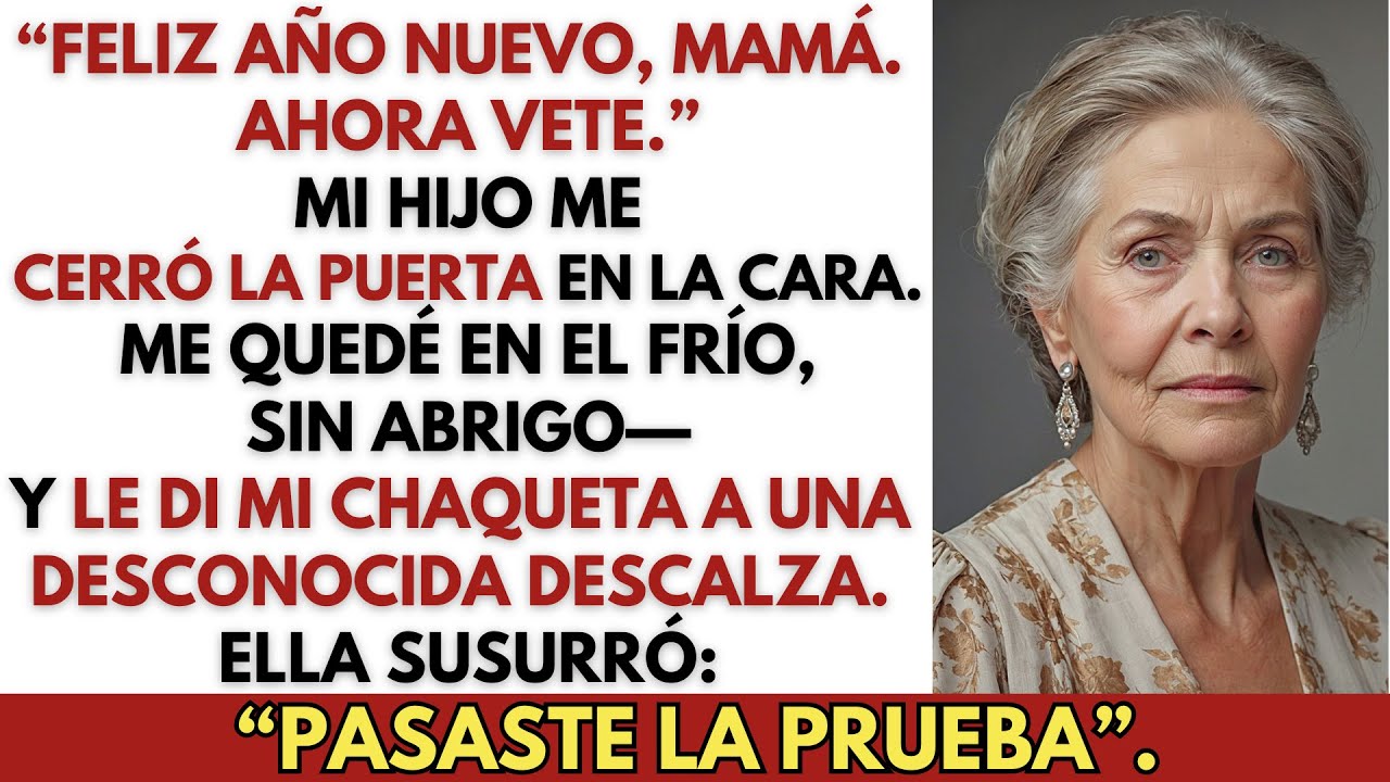 Mi hijo me echó en Año Nuevo. Le di mi abrigo a una desconocida—y ella dijo: “Pasaste”.