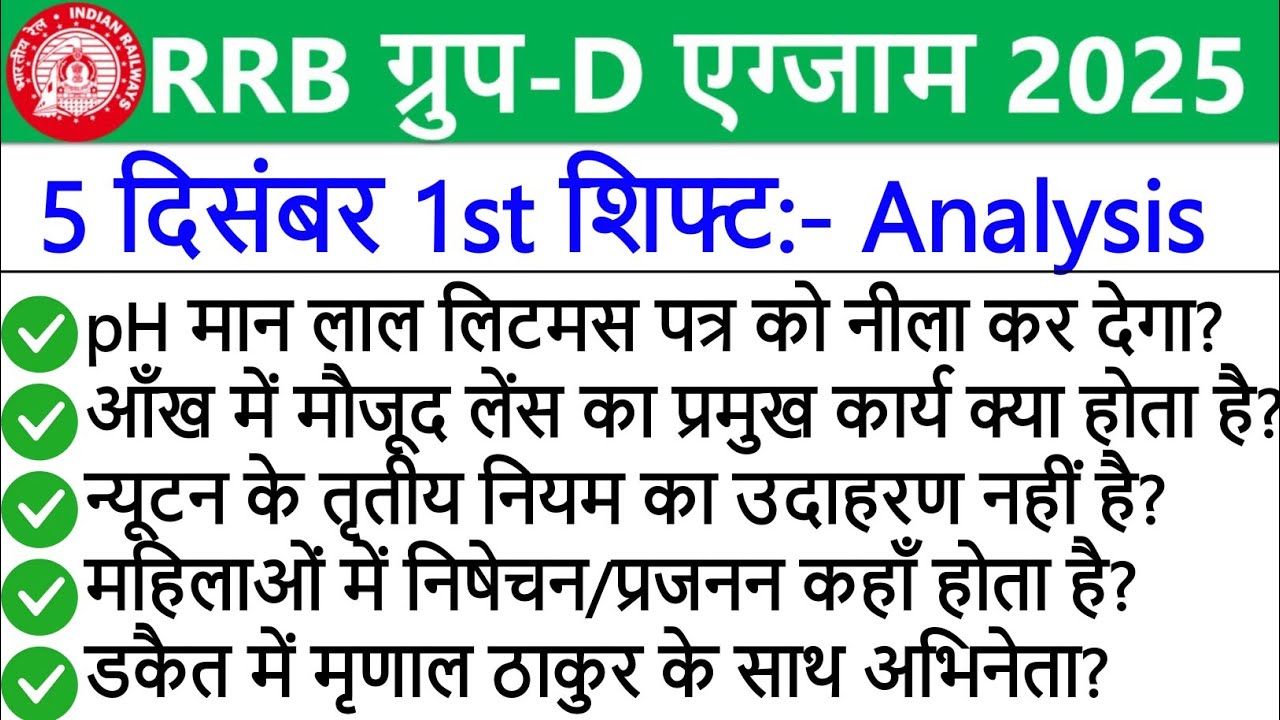 RRB Group D Exam Analysis 2025 | Group D 5 December 1st Shift Analysis | Group D Today Exam Analysis
