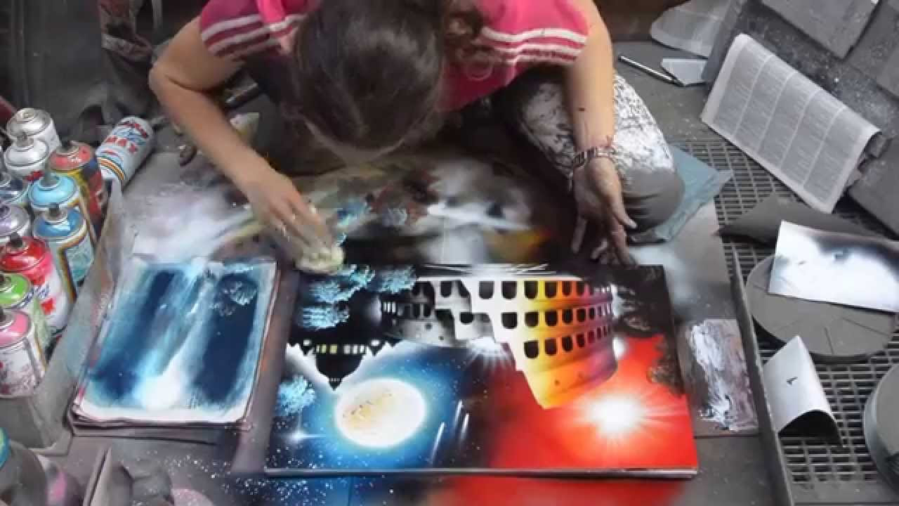 Spray Painting - Cool drawing technique \u0026 Amazing street artist