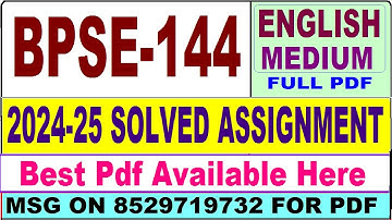 BPSE 144 solved assignment 2024-25 || bpse 144 solved assignment 2025 in English || ignou bpse144