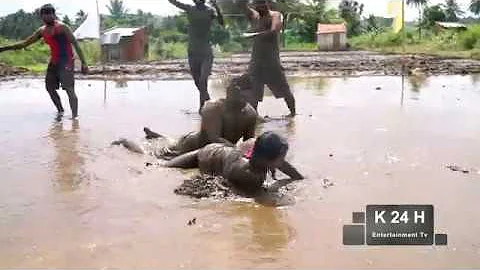 kannada  kabaddi in mud game show very funny by prakash chiru