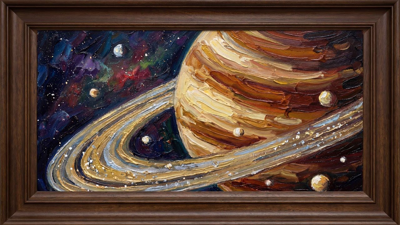 Saturn's Rings — Close Encounter | Oil Painting | 4K TV Art | 8 Hours