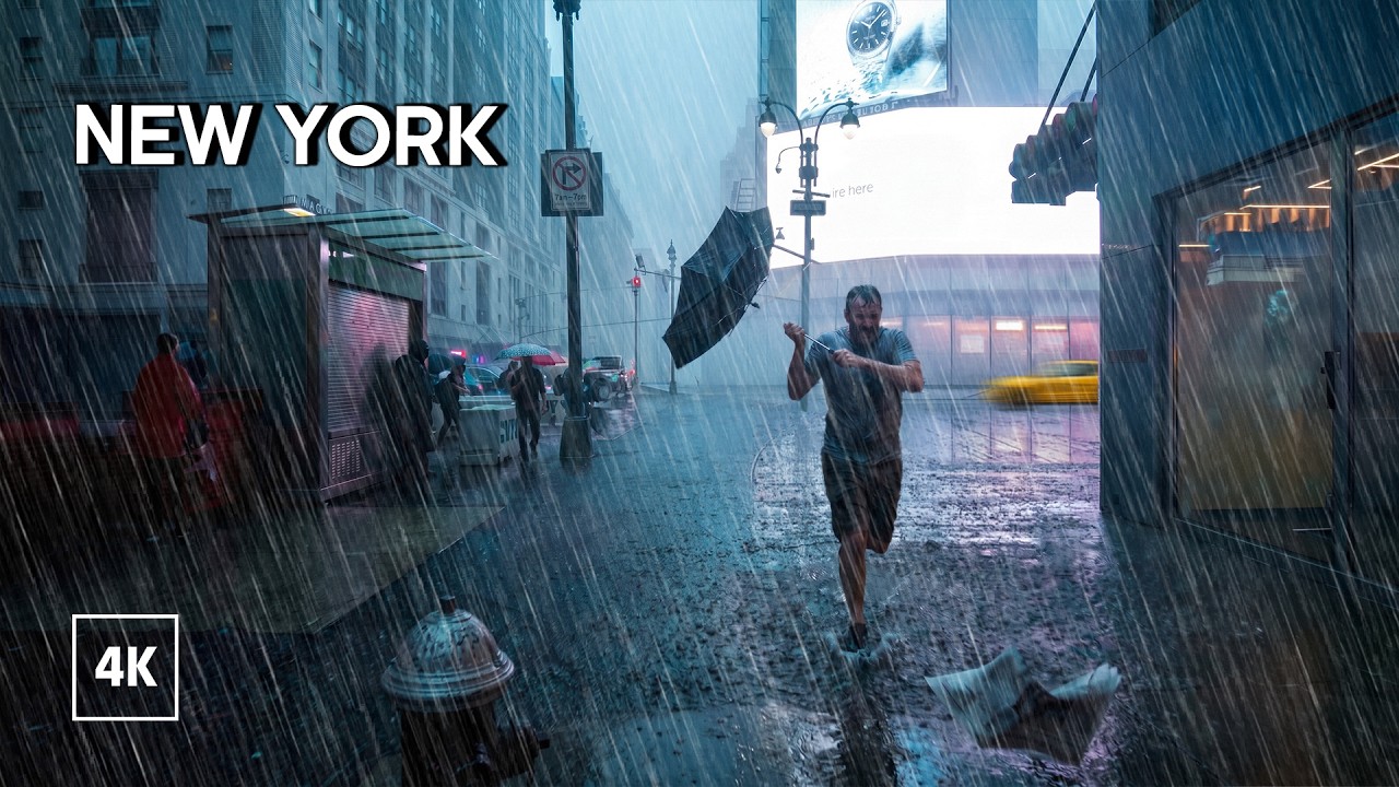 New York, Amerika Serikat | manhattan | Tur Jalan Saat Hujan 4K