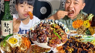 Jjajangmyeon, Bibimbap, Sweet&Spicy Fried Chicken Spicy Pork Mukbang | Bubbles Cafe | Meitei Mukbang