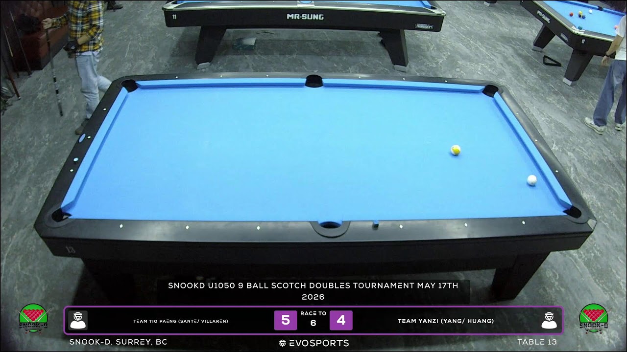 Image of video the TEAM TIO PAENG (SANTE/ VILLAREN) vs TEAM YANZI (YANG/ HUANG) - SNOOK-D - TABLE 13 | EvoSports 15