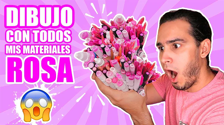 DIBUJO CON TODOS MIS MATERIALES DE COLOR ROSA !! M...