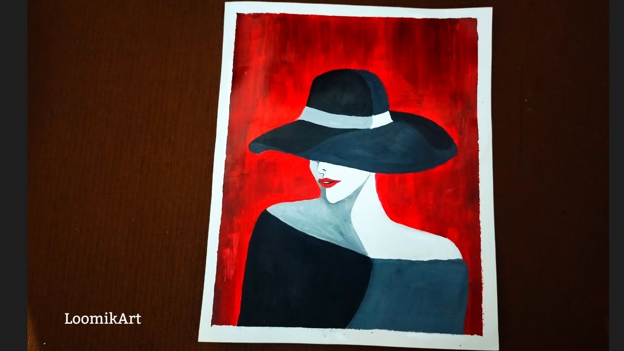 How to paint a women wearing hat using by only 3 colours. Step by step easy method acrylic