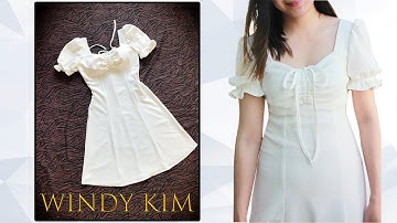 077- Cắt may ÁO ĐẦM XÒE 7 MẢNH RÚT DÂY NGỰC l Cắt may áo đầm cổ vuông tay nhún phồng