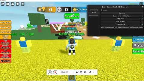 Roblox Every Second You Get +1 Damage Script (AutoFarm Mobs, AutoRebirth)