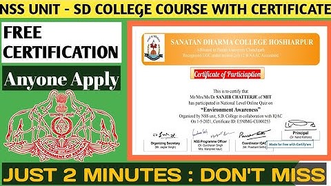 NSS Unit- SD College Free Online Course With Certificate | Free NSS Certificate | Govt Certificate |