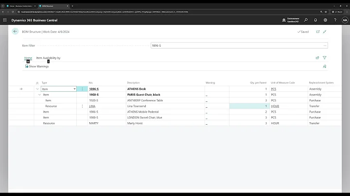 Business Central short: Replace the assembly item with its components on document lines(Explode BOM)
