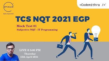TCS NQT 2021 Masterclass 6| Ethnus Guidance Program | Mock Test 01 - IT Programming