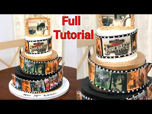 HOW TO MAKE A MOVIE REEL CAKE, CINEMA REEL CAKE, CAMERA FILM CAKE TUTORIAL, FILM  STRIP CAKE