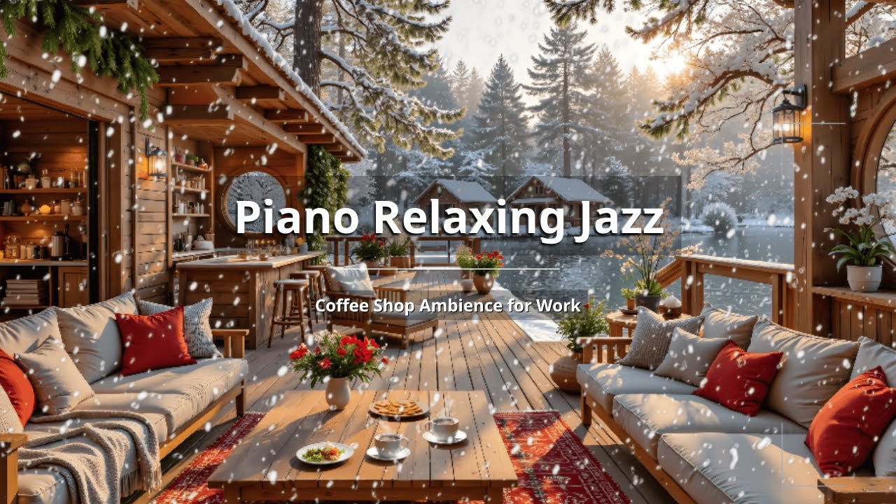 NO ADS | Relaxing Winter Morning at Outdoor Coffee Shop Ambience & Smooth Jazz Instrumental Music