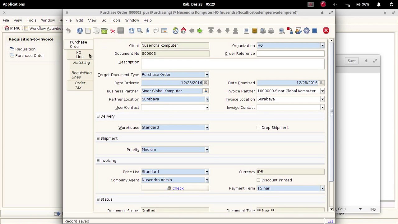 Purchase Order in ADempiere 3.80 LTS