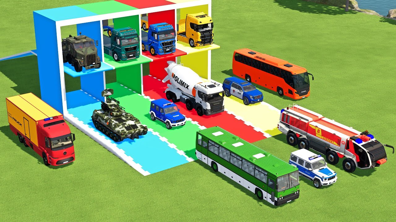 TRANSPORTING AMBULANCE, FORD POLICE, SERVICE TRUCK, FIRE DEPARTEMENT, MERCEDES MINI BUS - FS22