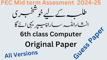 Class 6 Computer 2nd Term Paper School Based Assessment 2024 | SBA Second Term papers 6th Class