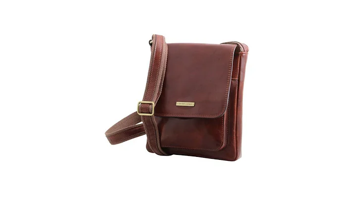 TUSCANY LEATHER JIMMY LEATHER CROSSBODY BAG FOR MEN WITH FRONT POCKET BROWN - TL141407