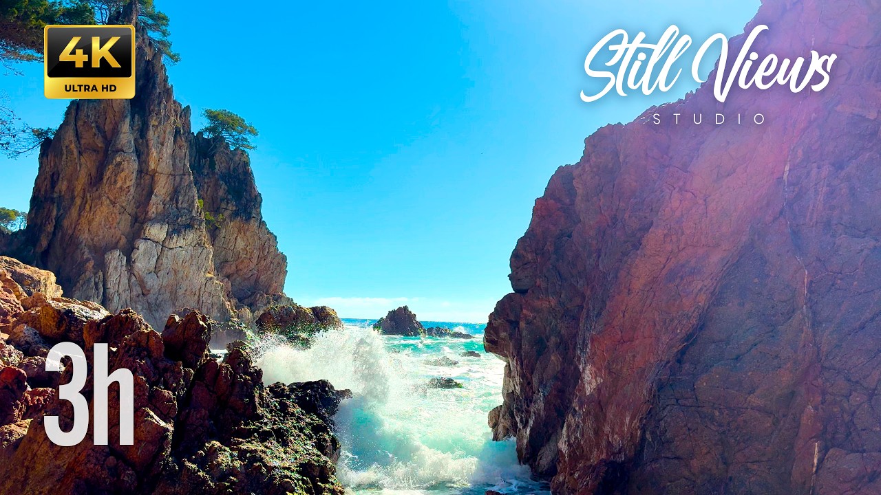 3 Hours Wild Mediterranean Sea 4K for Sleep | El Golfet · Calella de Palafrugell