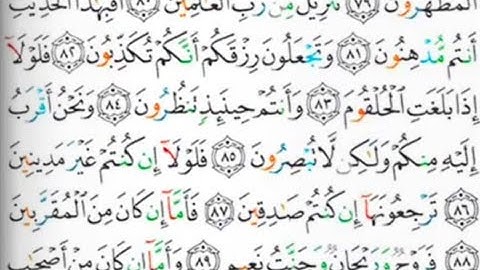 قراءة سورة الواقعة آية (٨٤:٨٣) وأحكام النون الساكنة والتنوين وأحكام الميم الساكنة.