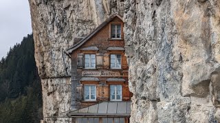 A hike in the Alpine mountains in Switzerland to visit Aescher restaurant in Ebenalp.