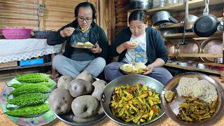 Bitter Gourd &amp; Potato Mix Curry Cooking in Morning Meal | Vegetable Recipe | Village Lifestyle Vlog