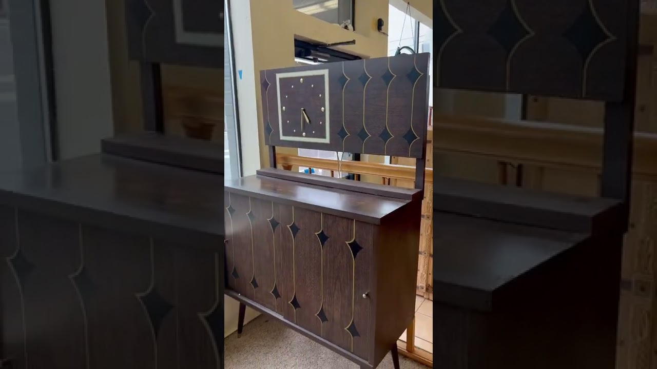 Mid Century Modern Retro Style Cabinet With Clock. Seattle Vintage Furniture Store 