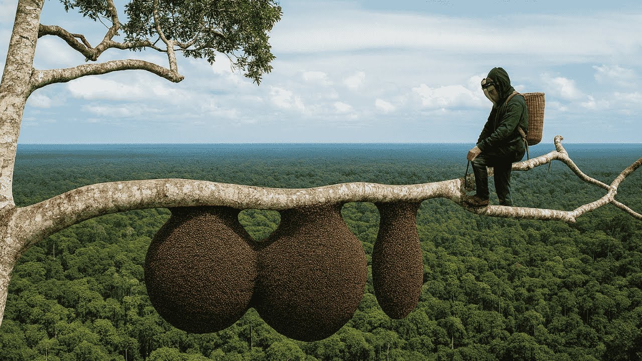extreme wild honey hunt harvesting 2 honeycombs from a... Harvesting 50 Wild Honeycombs on a 100-Meter Giant Banyan Tree | Asia ...