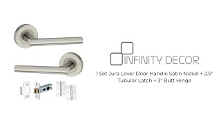 INFINITY DECOR - Jura Lever on Rose Satin Nickel Latch Pack | Internal Lever Door Pull Handles Set
