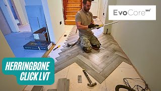 Herringbone LVT click flooring. EvoCore full tutorial in detail