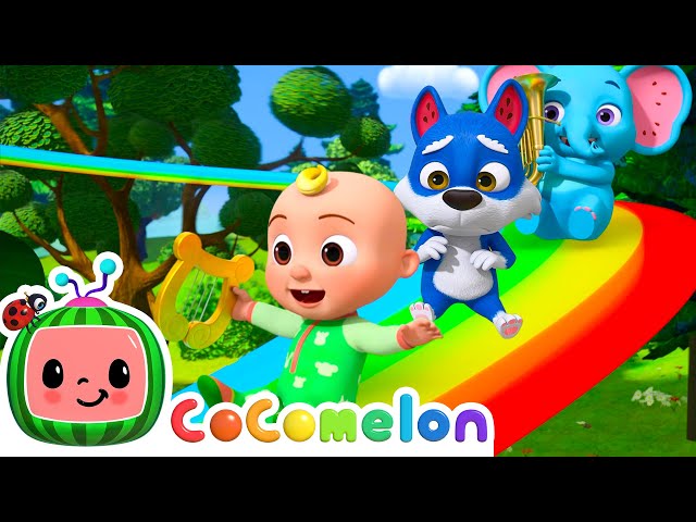 JJ's Rainbow Tree Slide | CoComelon Animal Time - Learning with Animals | Nursery Rhymes for Kids class=