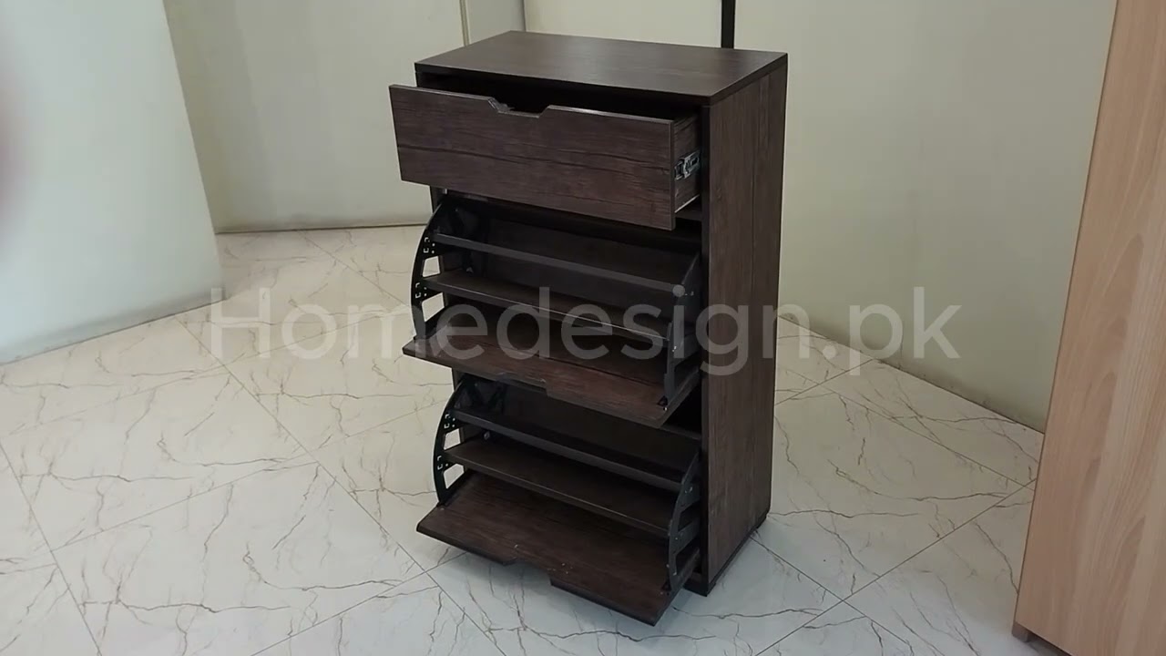 Flip Drawer Shoe Rack/ Stash Organizer 2 Tiers with Drawer (HD-SHR-005-2T) Brown