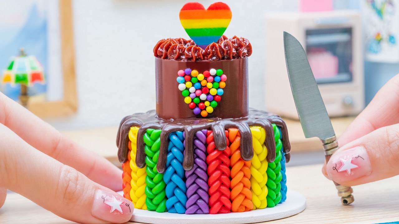 Mini Rainbow Cake Recipe With Chocolate 🌈 Satisfying Mini Rainbow ...