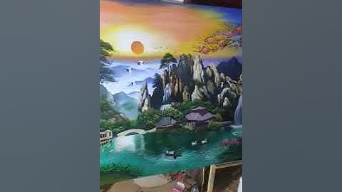 Vẽ tranh tường phong cảnh hồ trên núi tại Sóc Sơn, Hà Nội – Vẽ tranh nghệ thuật cực đẹp LH Zalo 0799