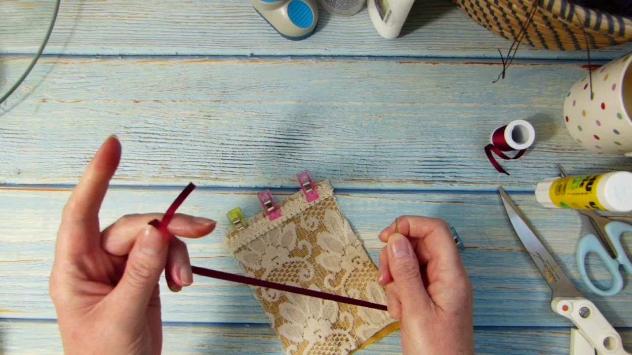 Adding a fabric and lace flip up to a junk journal - YouTube