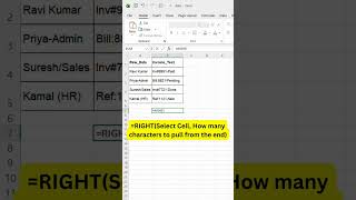Pull Right Side Data Instantly| RIGHT Function in Excel #shorts #excel #exceltips #exceltricks #tech