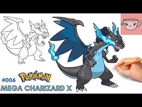 How To Draw Mega Charizard X  Pokemon 006  Step By Step Drawing Tutorial