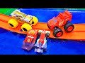 Monster Trucks HOT WHEELS VS Blaze and the Monster Machines VS Cars in the pool. Video Experiment