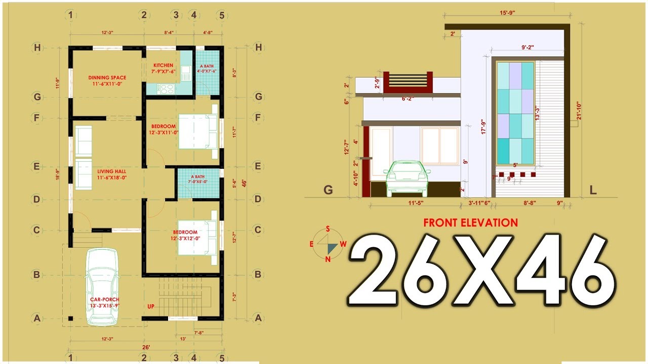 26x46Ghar Ka Naksha | 26x46 House Plan | 26 By 46 House Design | Makan ...