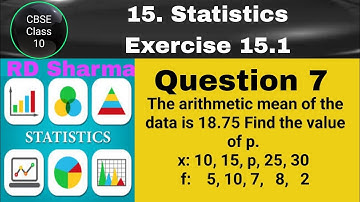 RD Sharma Class 10 EX 15.1 Q 7: If the mean of the following data is 18.75 Find the value of p. x:1