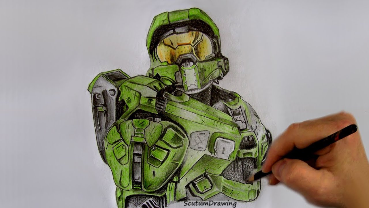 Master Chief Speed Drawing How To Draw Halo 5 Guardians Youtube