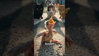 Golden Retriever Protects Baby Bird From 3 Hunting Cats! 🦸‍♂️🐣 #shorts